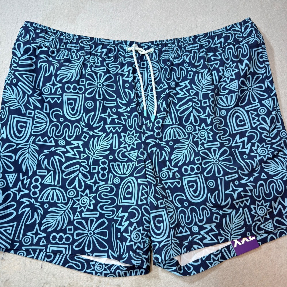 Member's Mark Resort Swim Trunk Mens XXL Blue Abstract Tropical Stretch New
